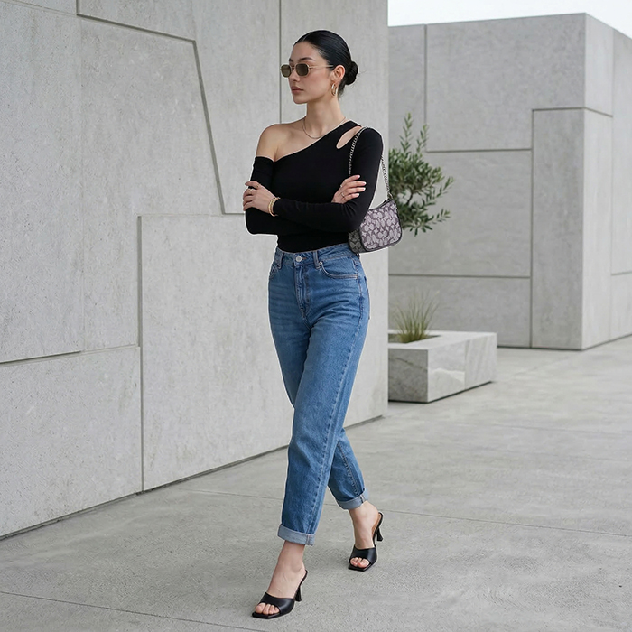 Quần jean baggy LOREN trơn tua xanh B5592