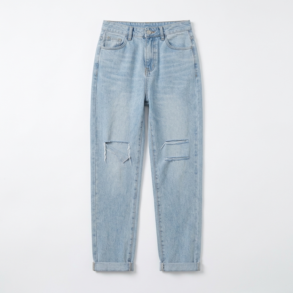 Quần jean baggy LOREN rách gối tua xanh B5748