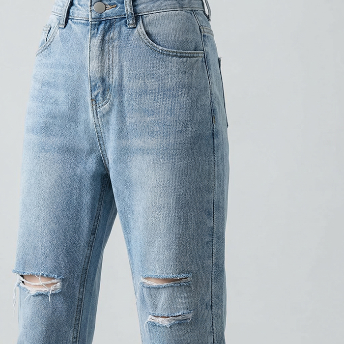 Quần jean baggy LOREN rách gối tua xanh B5748
