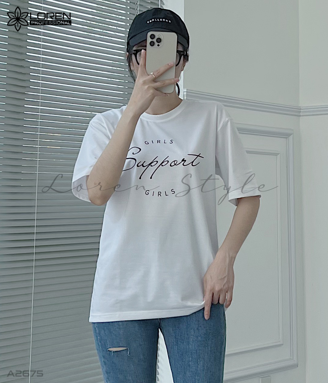 Áo thun nữ LOREN girls support trắng A2675