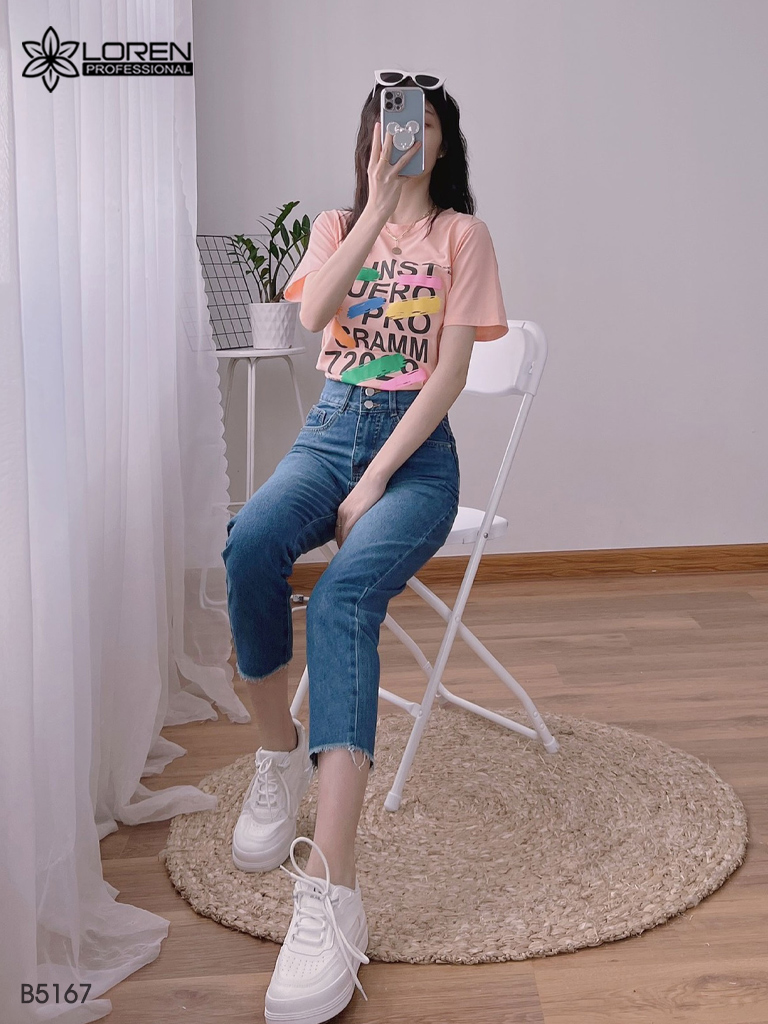 Quần jean baggy LOREN kiểu nút tua B5167