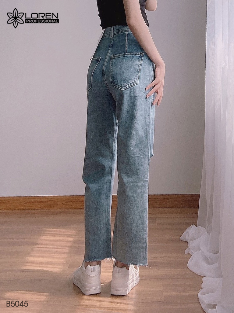 Quần jean baggy LOREN loe rách xanh B5045