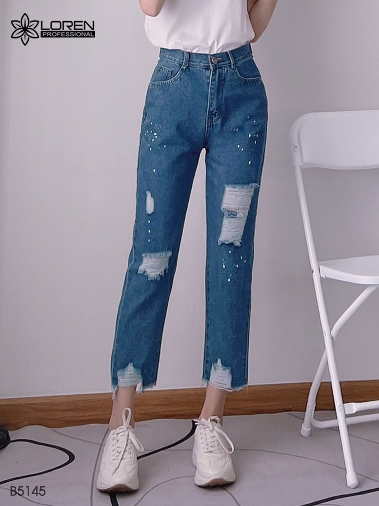 Quần jean baggy LOREN rách tua B5145