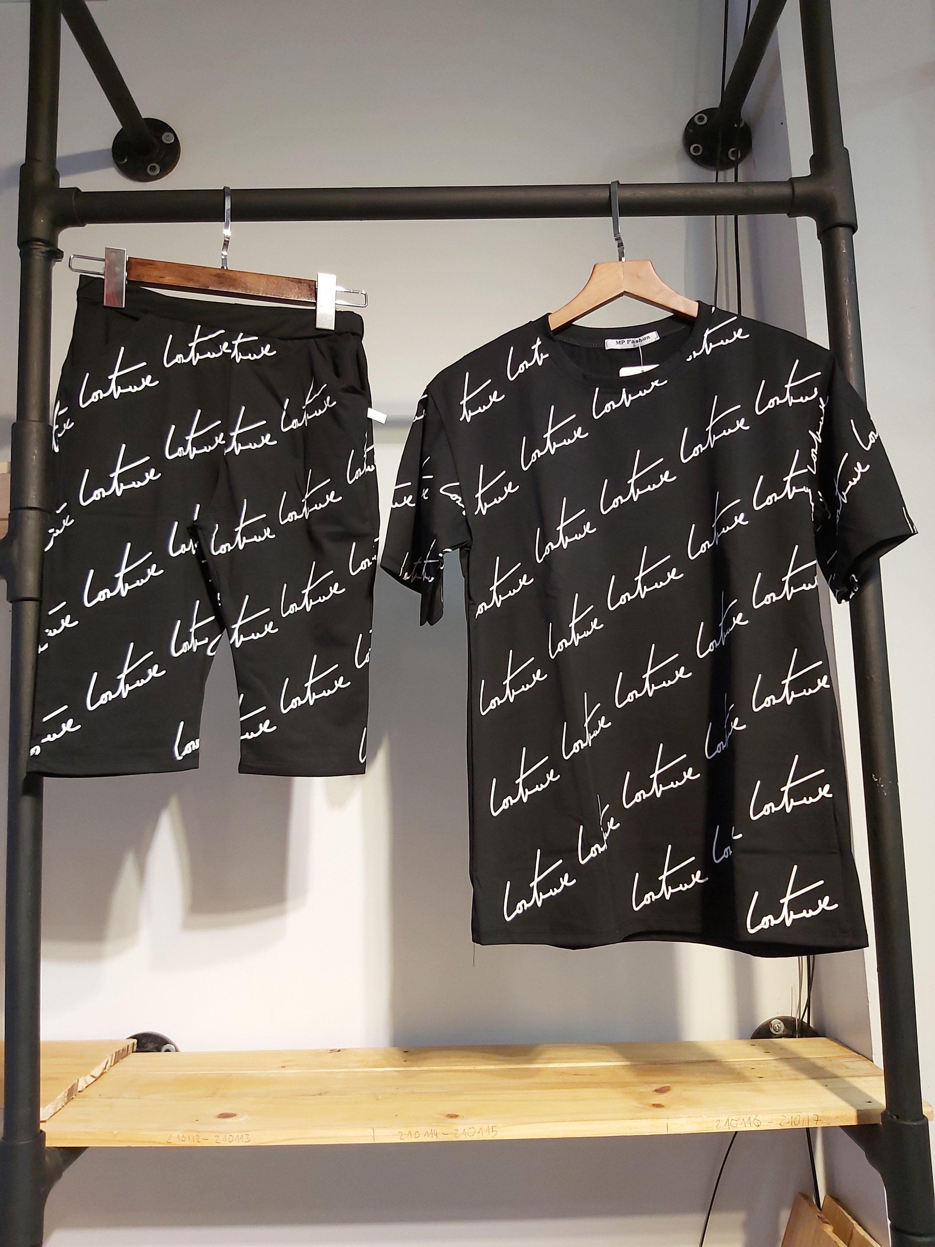 Sét thun nữ lửng contrue đen A9001