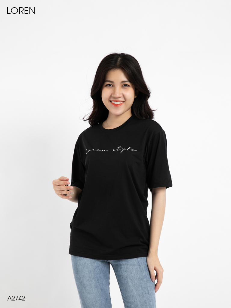 Áo thun nữ LOREN chữ Loren style đen A2742
