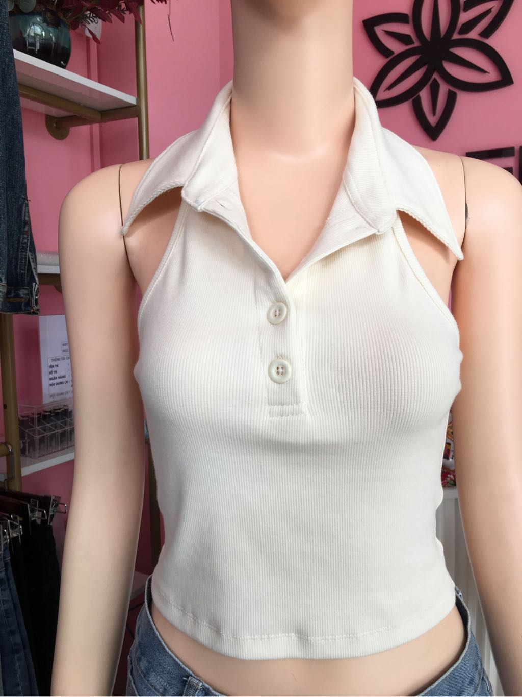 Áo croptop sát nách hở lưng trắng A6399