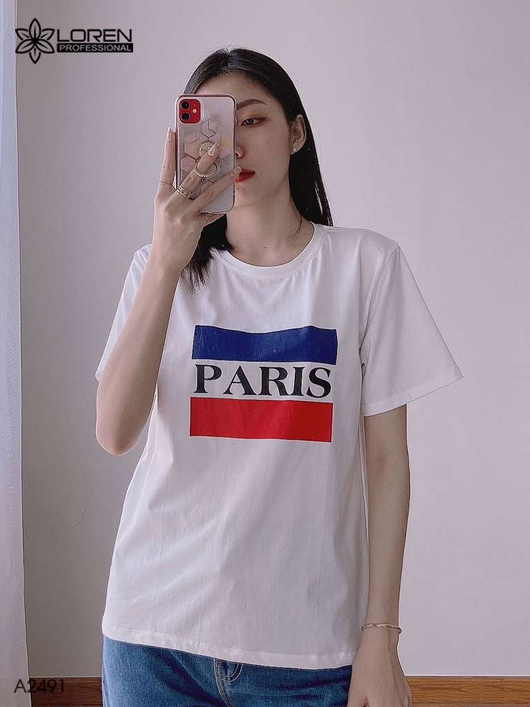 Áo thun nữ LOREN chữ paris trắng A2491
