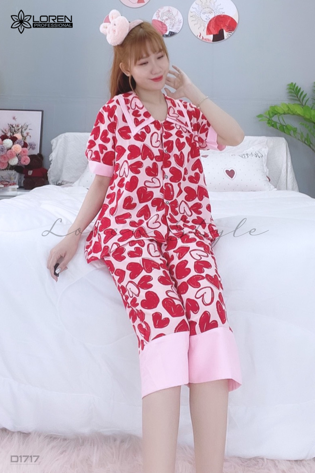 Đồ ngủ pijama lửng phối màu đỏ D1717