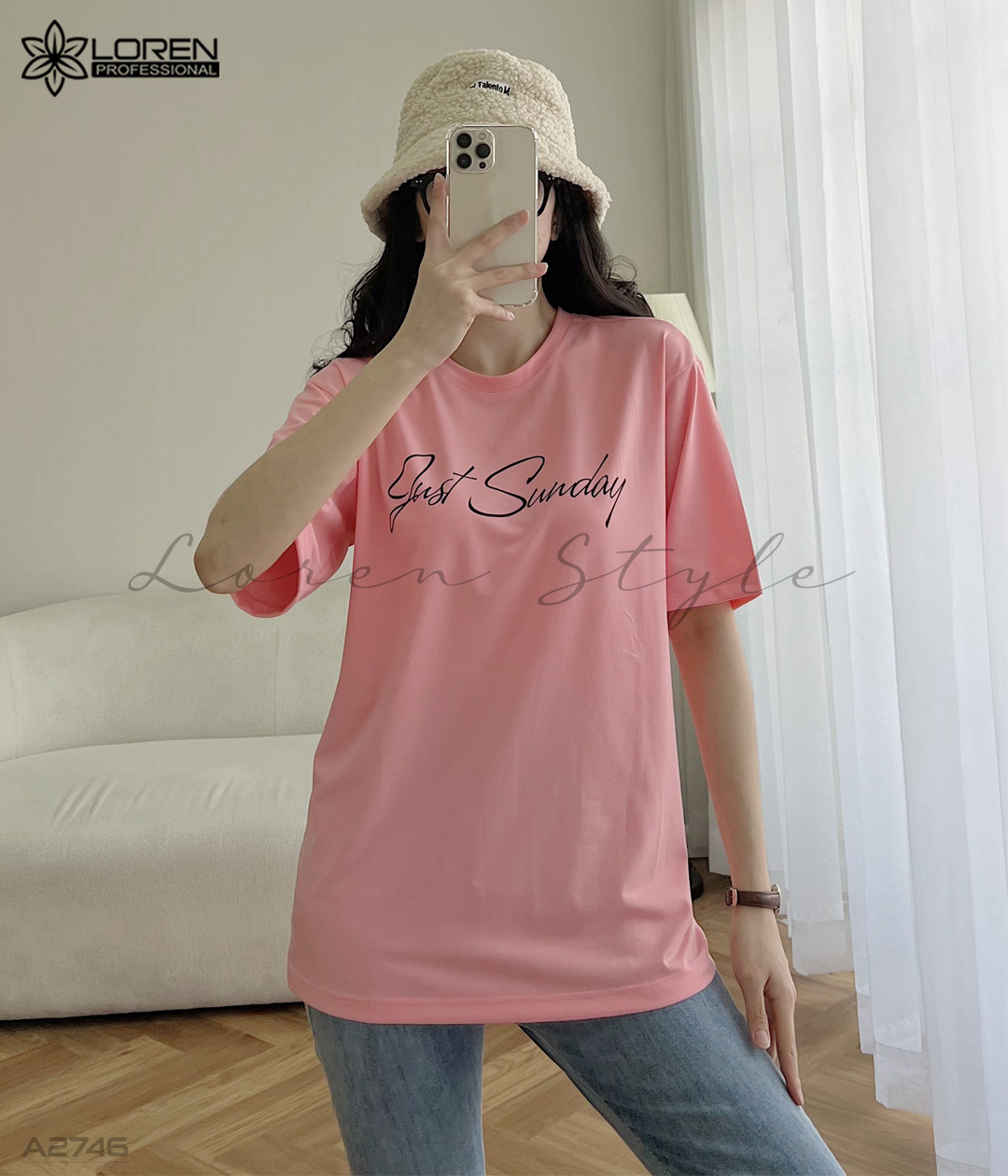 Áo thun nữ LOREN chữ Gust sunday hồng A2746