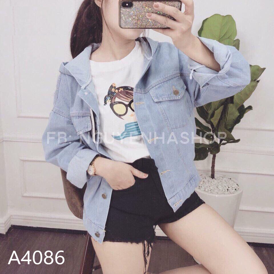 Áo khoác jean LOREN kiểu nón xanh A4086