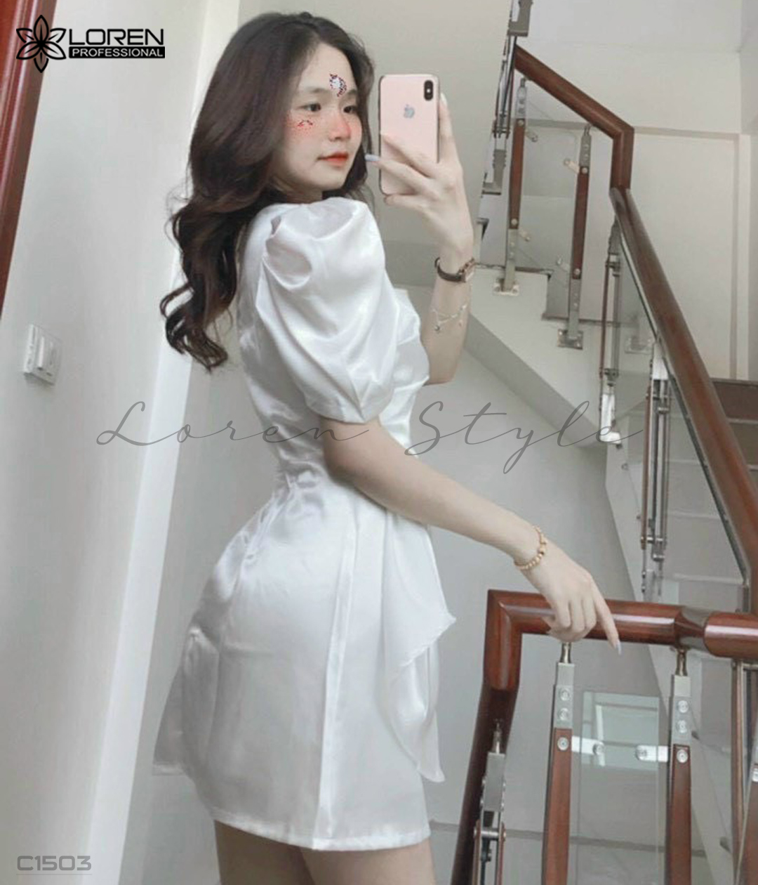 Đầm cổ u vạt xéo trắng C1503