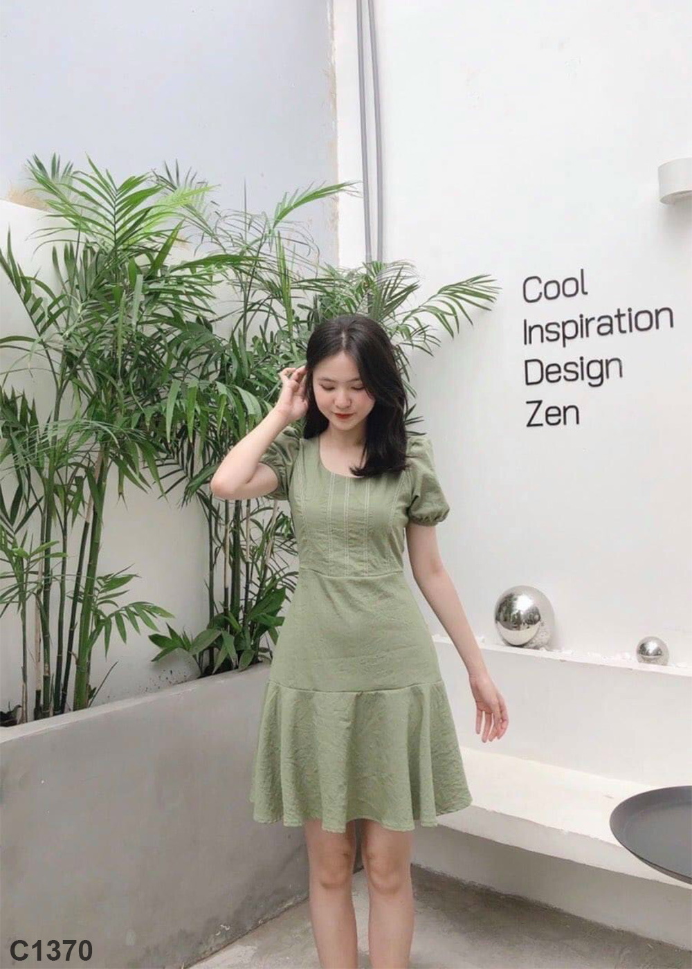 Đầm chỉ nối xanh C1370