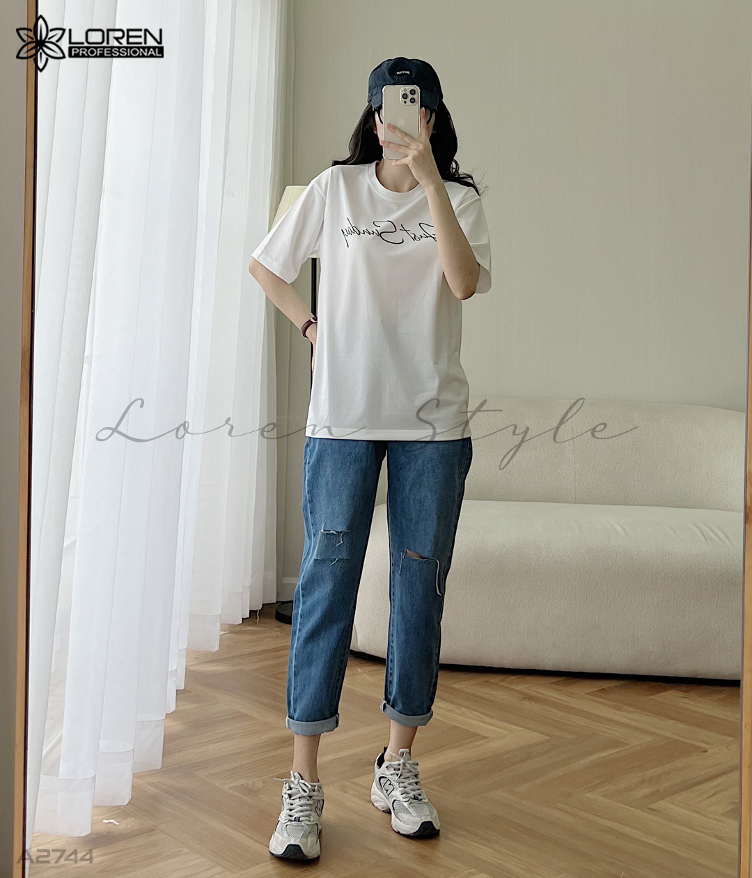 Áo thun nữ LOREN chữ Gust sunday trắng A2744