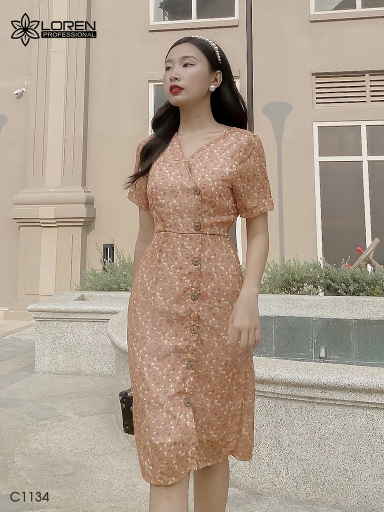 Đầm LOREN hoa nhí cam C1134