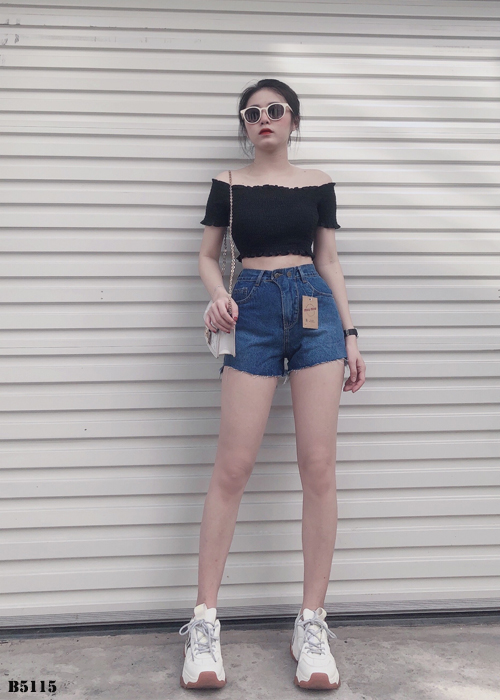 Quần jean short 2 nút tua xanh B5115