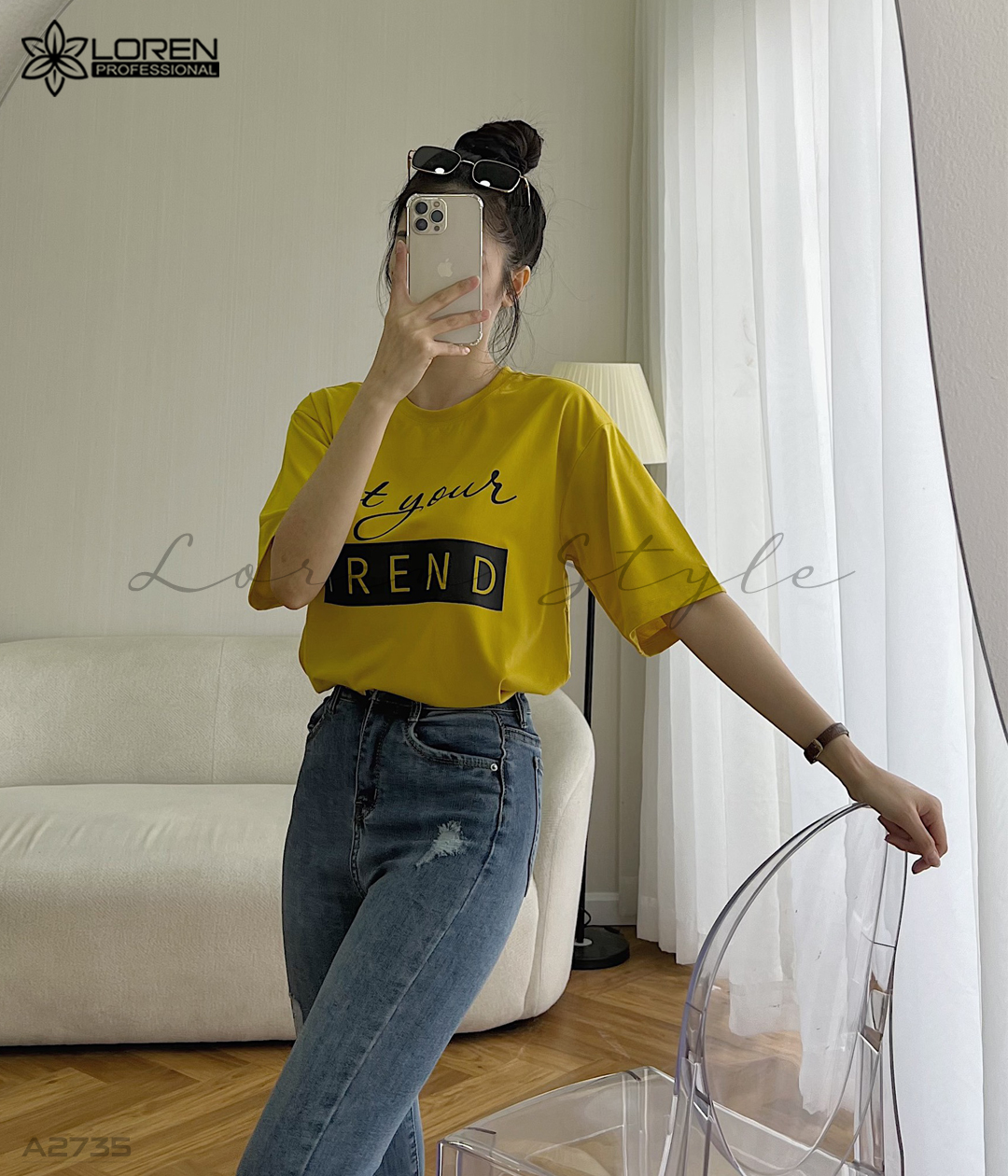 Áo thun nữ LOREN in chữ vàng A2735