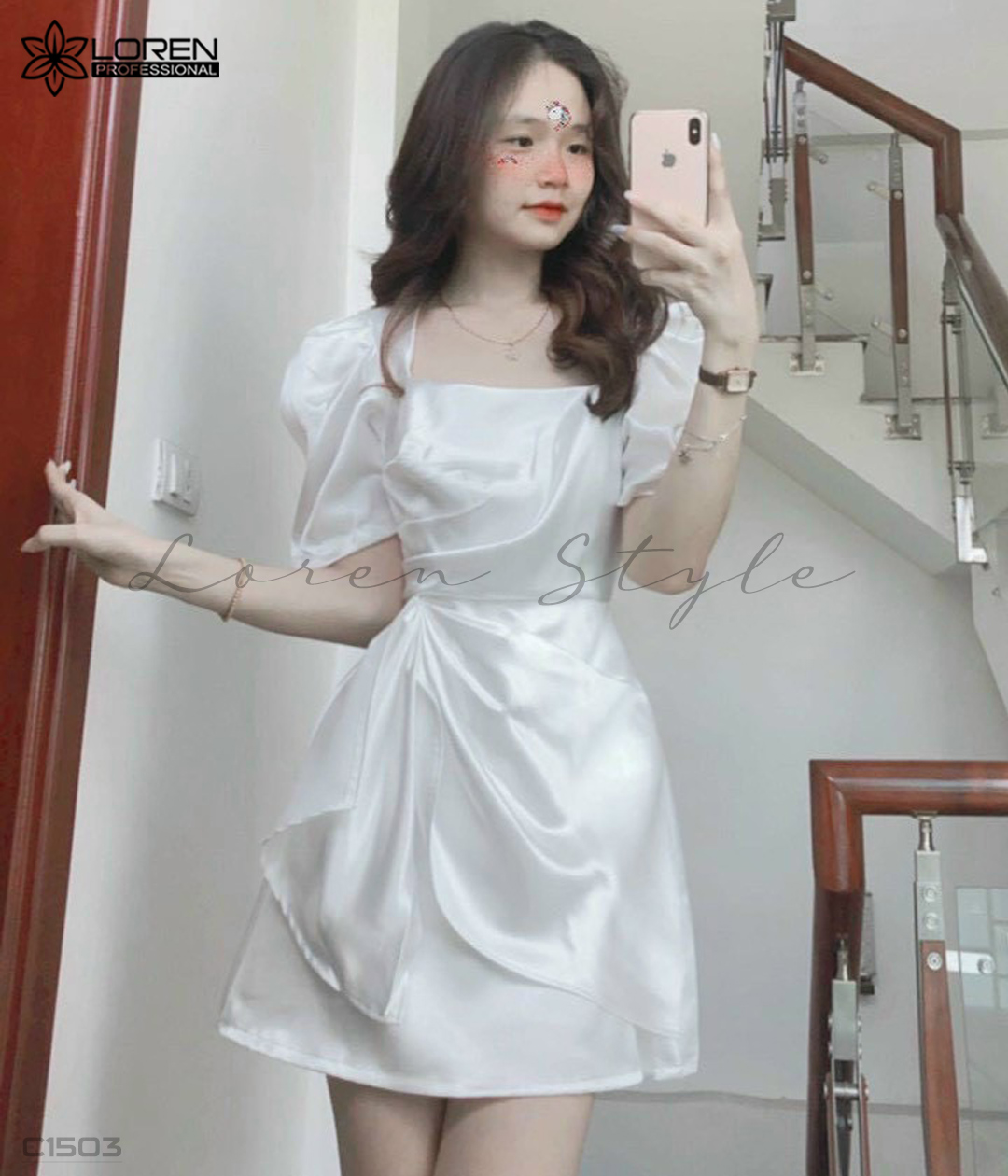Đầm cổ u vạt xéo trắng C1503
