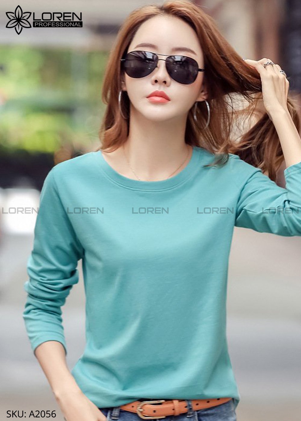 Áo thun nữ LOREN dài tay xanh A2056