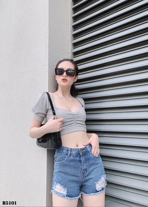 Quần jean short rách xanh B5101