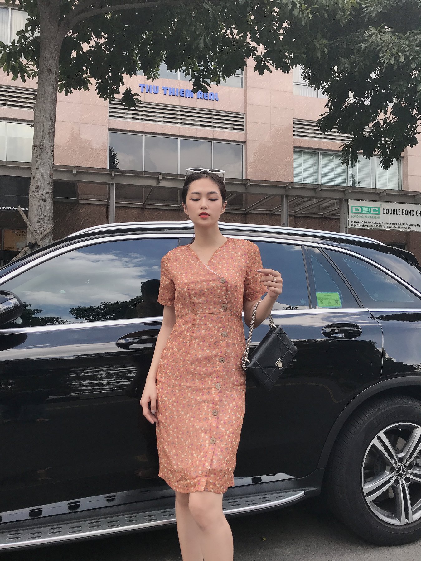 Đầm LOREN hoa nhí cam C1134