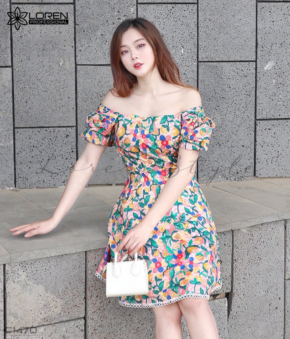 Đầm lụa hoa viền ren C1470
