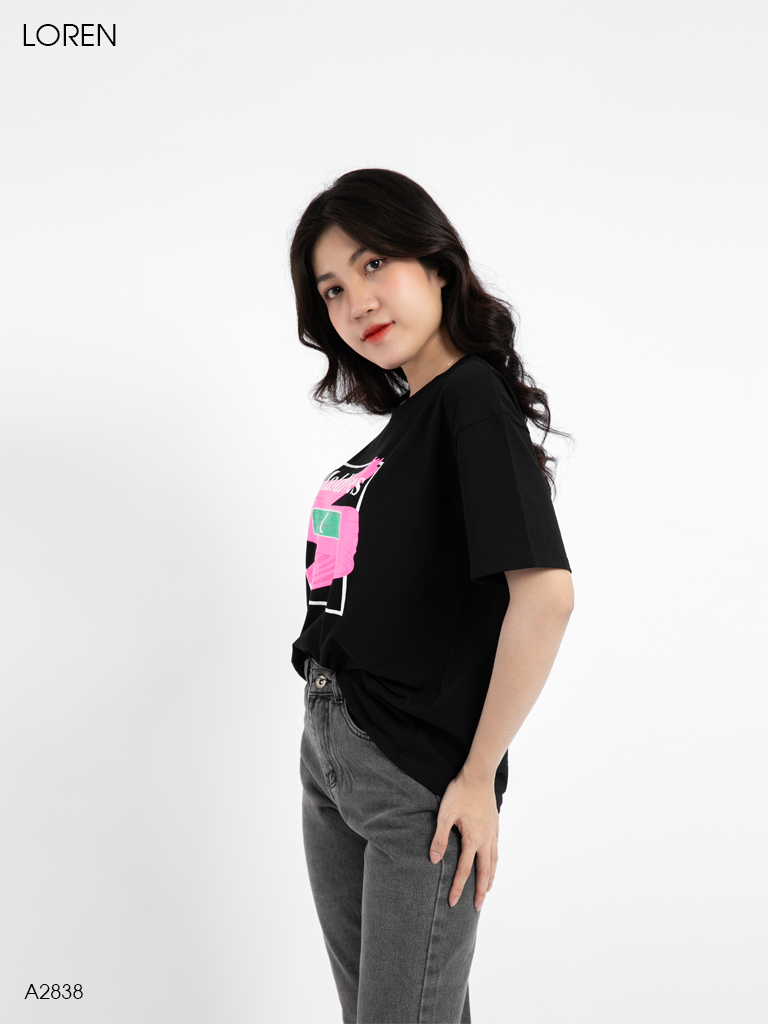 Áo thun nữ LOREN in hình Maldives đen A2838
