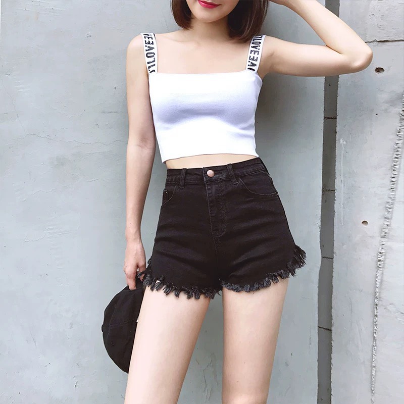 Quần jean short tua đen B5018