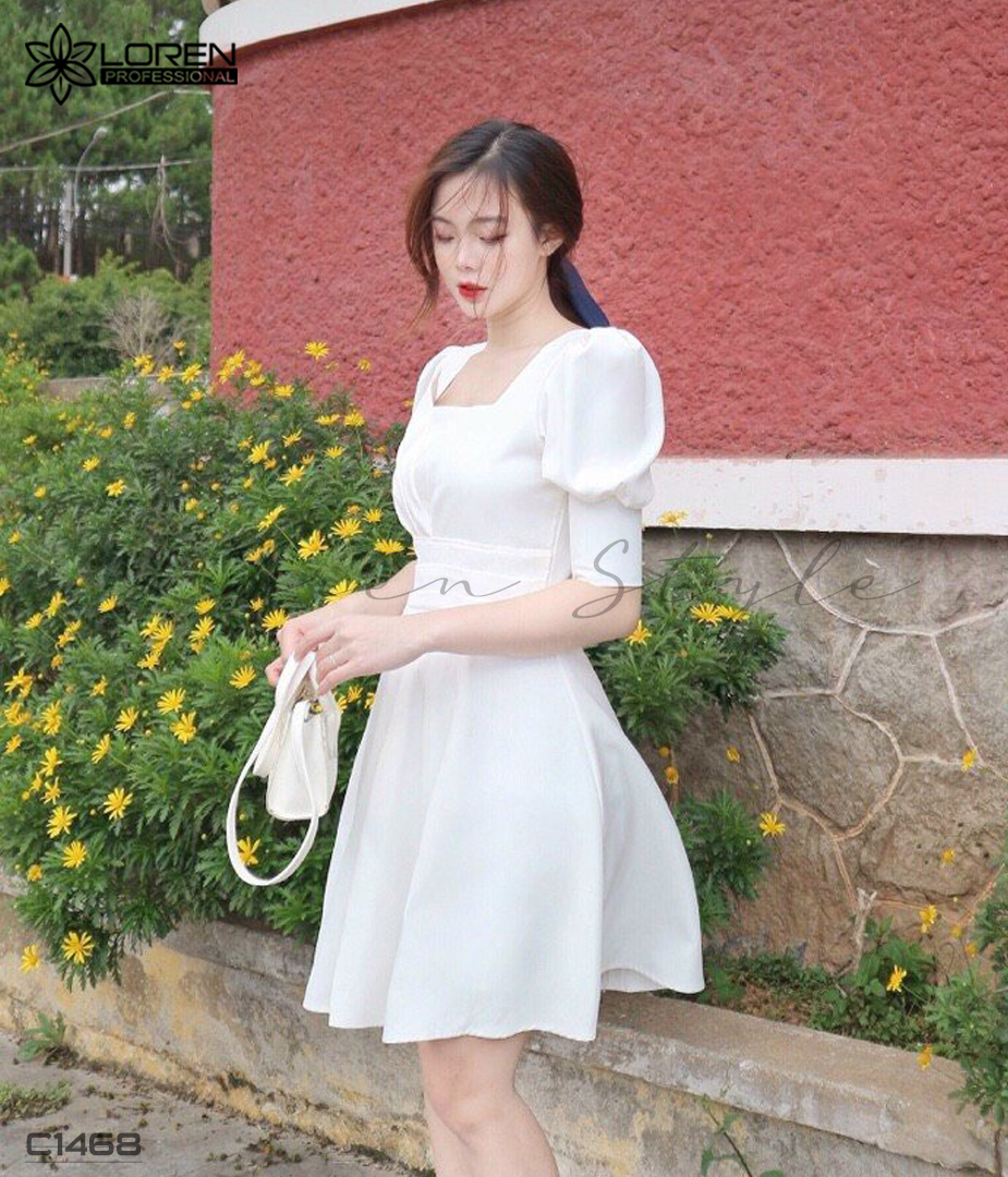 Đầm tay phồng trắng C1468