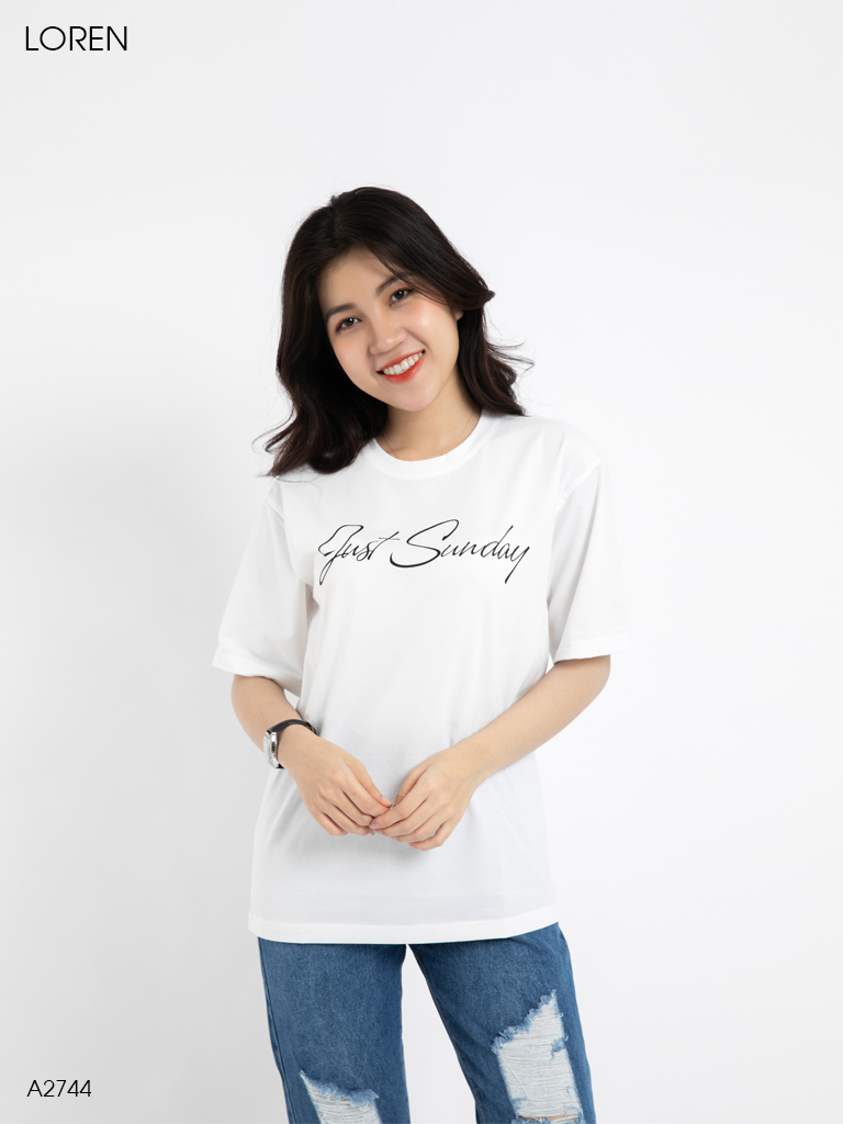 Áo thun nữ LOREN chữ Gust sunday trắng A2744