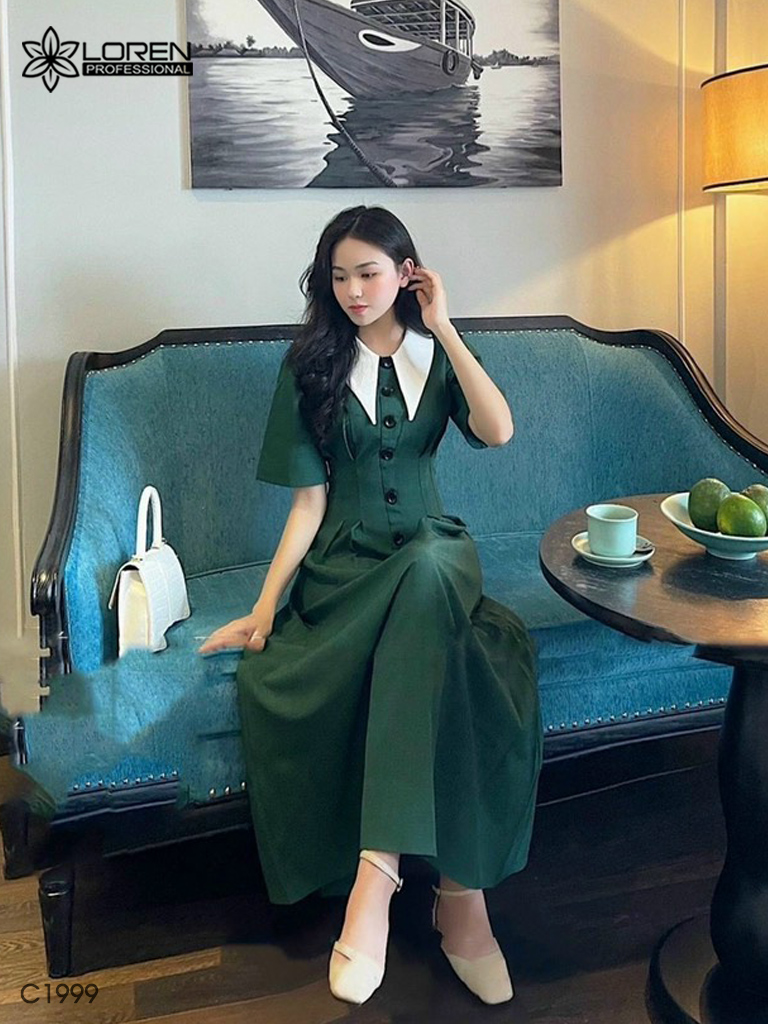 Đầm nữ LOREN cổ petter tay phồng C1999
