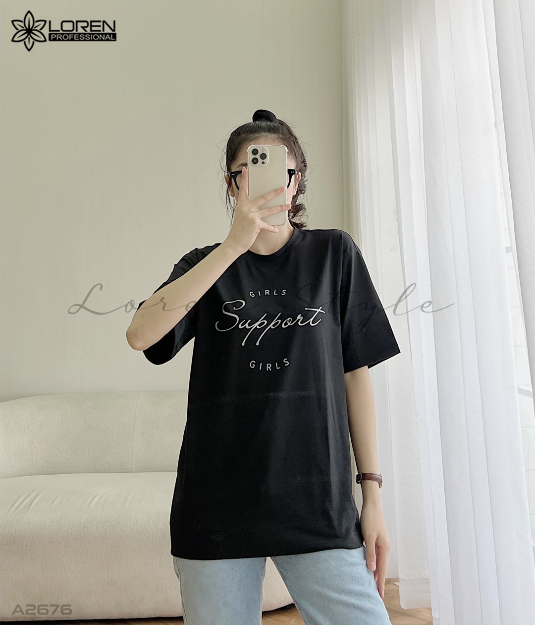 Áo thun nữ LOREN girls support đen A2676