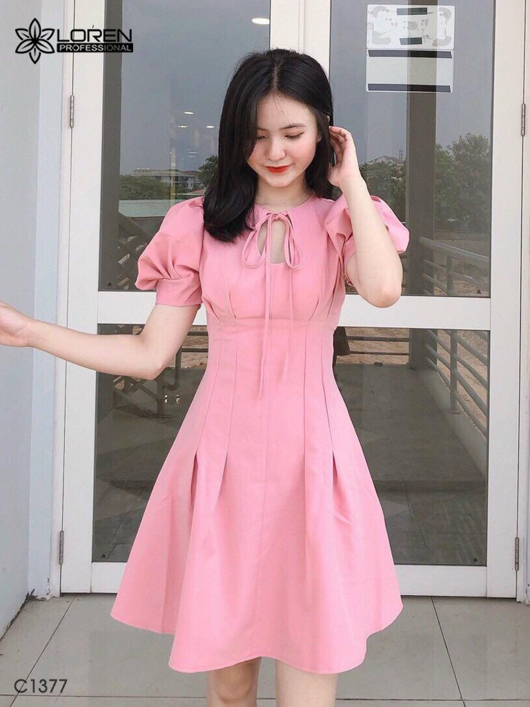 Đầm nơ hồng C1377