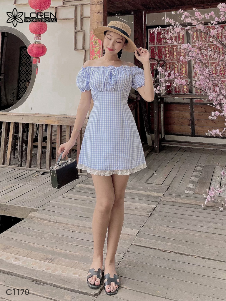 Đầm caro xanh C1170