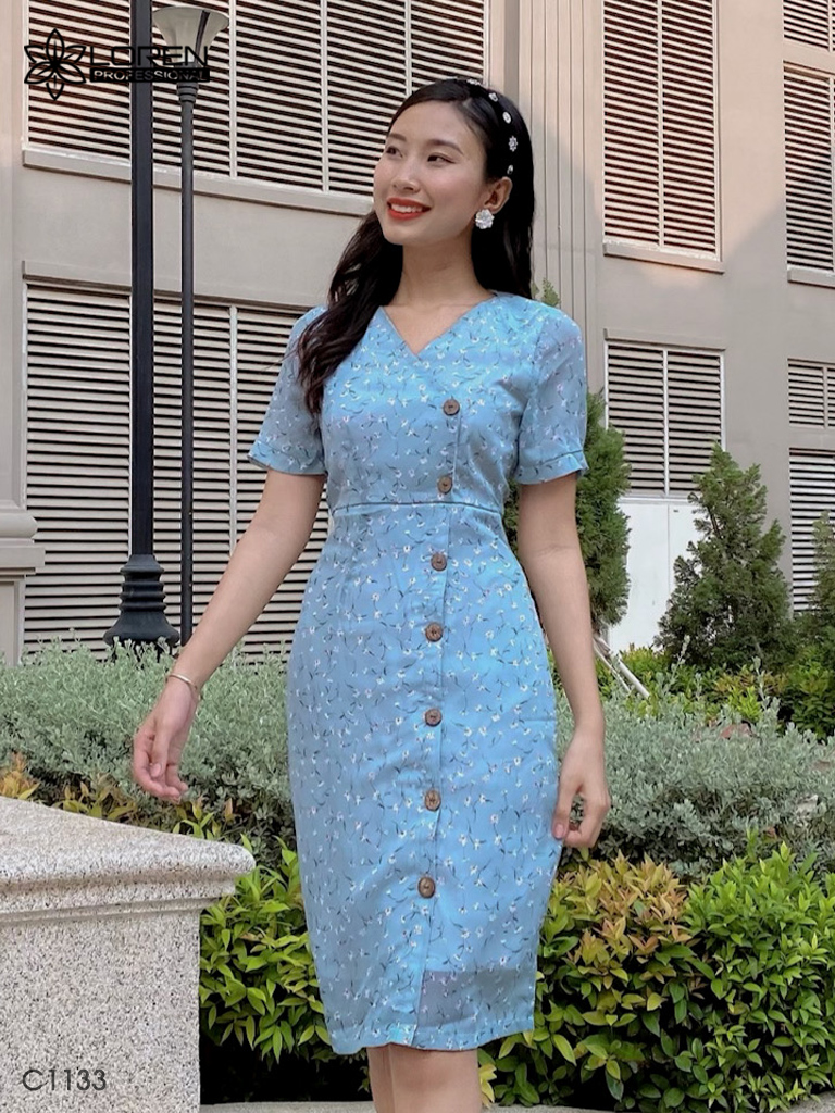 Đầm LOREN hoa cúc xanh C1133