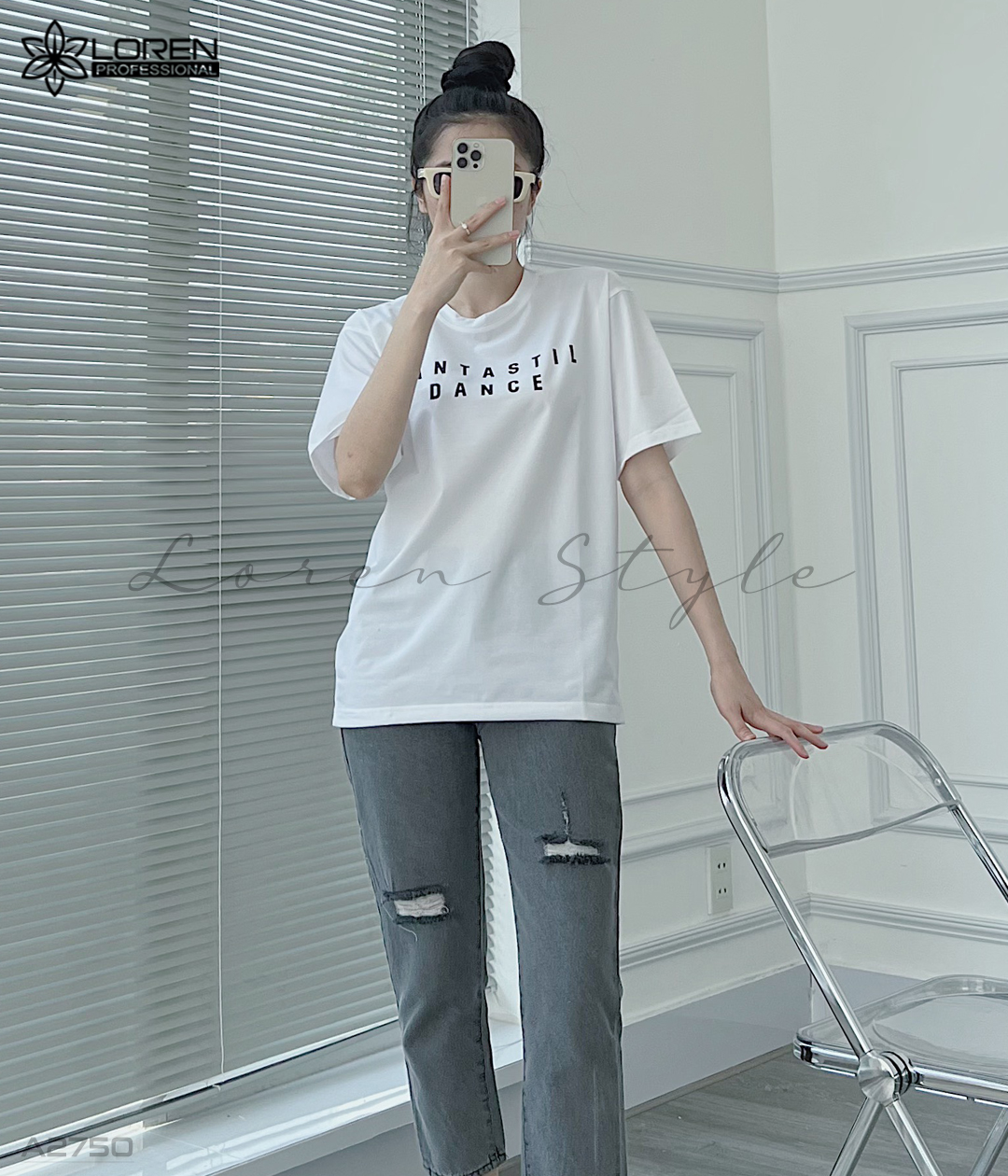 Áo thun nữ LOREN chữ in trắng A2750