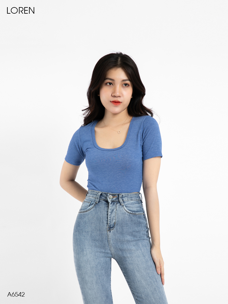 Áo croptop cổ vuông xanh A6542