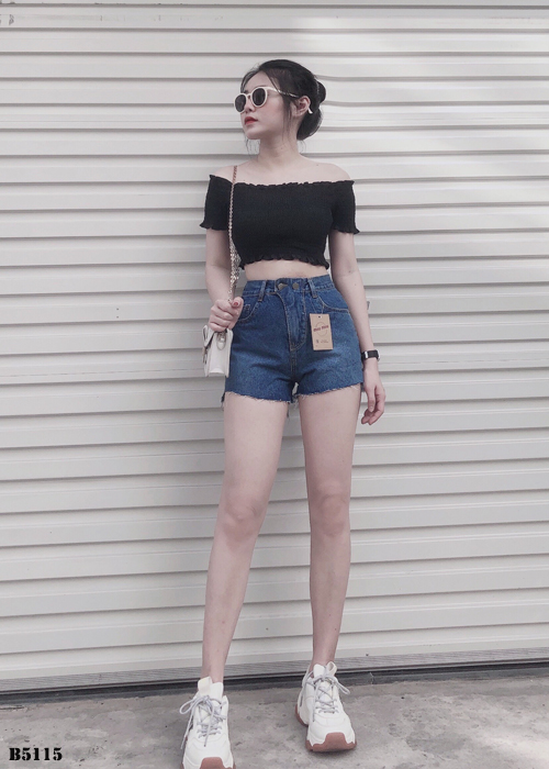 Quần jean short 2 nút tua xanh B5115