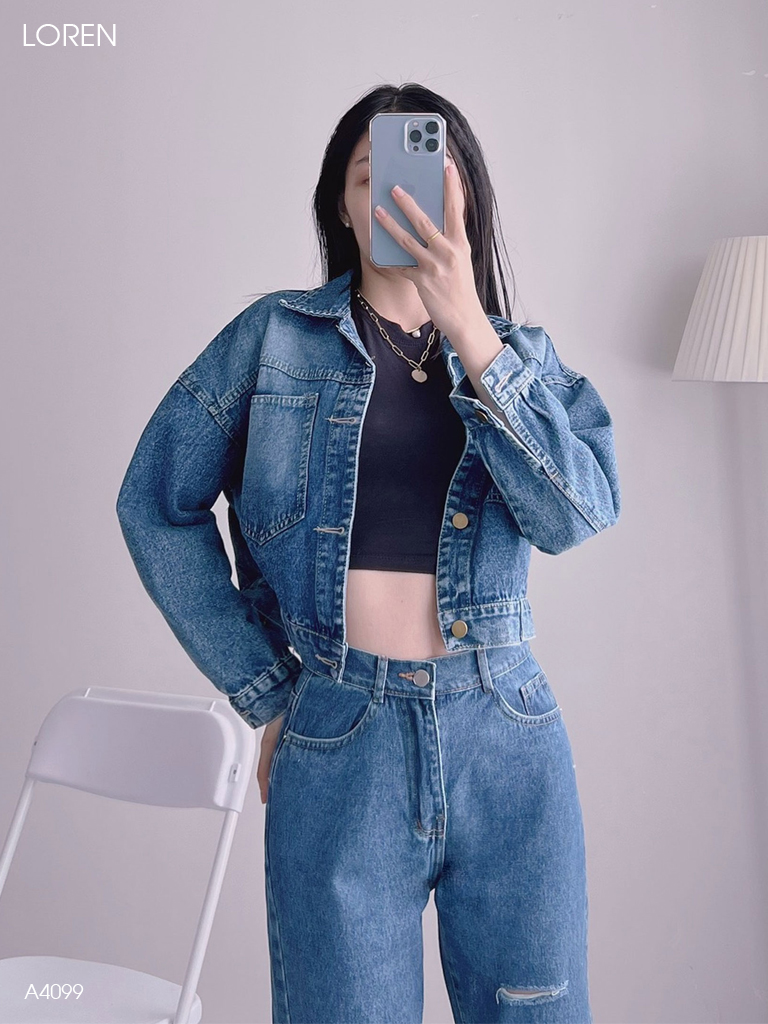 Áo khoác jean LOREN nút kiểu xanh A4099