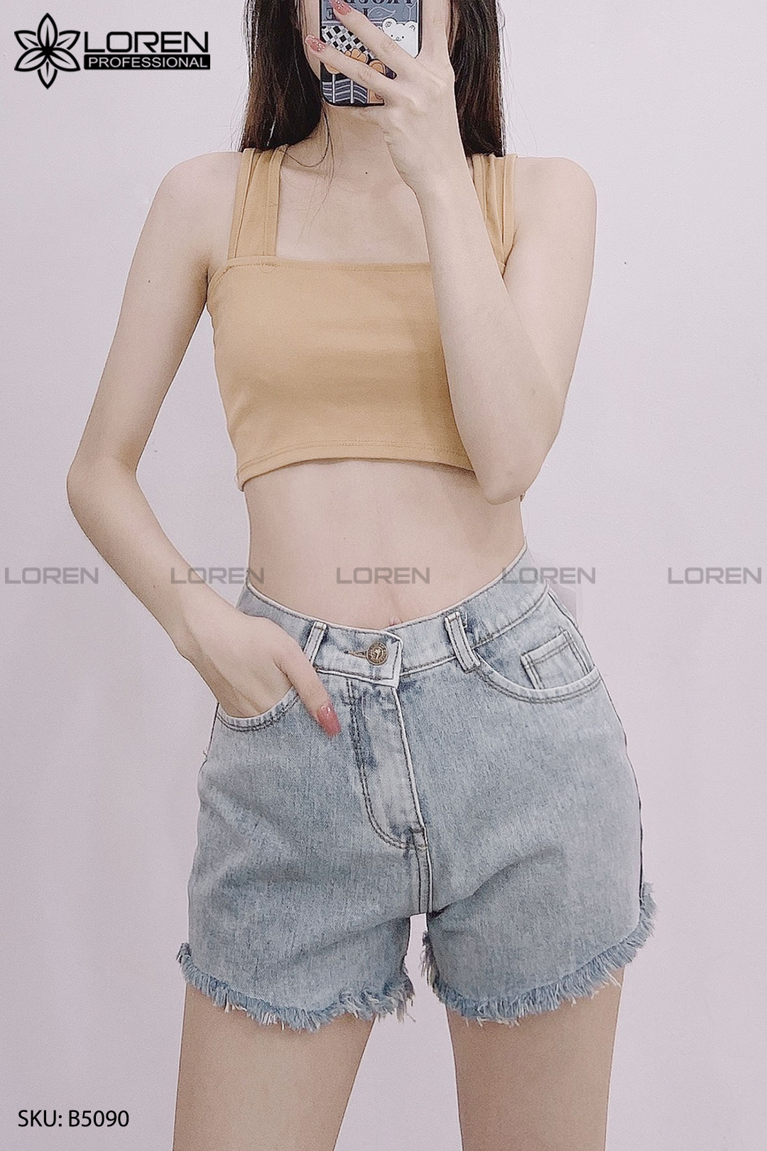 Quần jean short tua xanh B5090