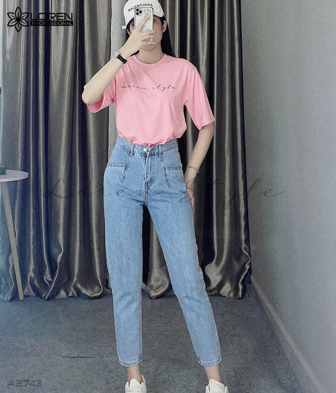 Áo thun nữ LOREN chữ Loren style hồng A2743
