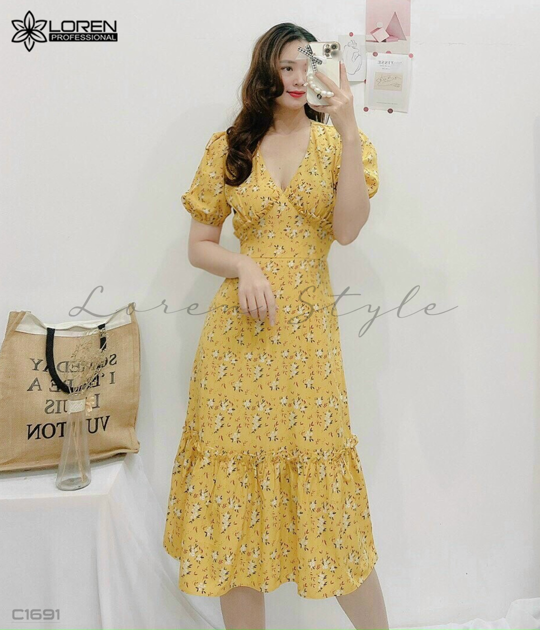 Đầm hoa nhí maxi đuôi cá vàng C1691