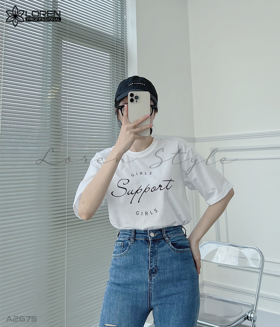 Áo thun nữ LOREN girls support trắng A2675