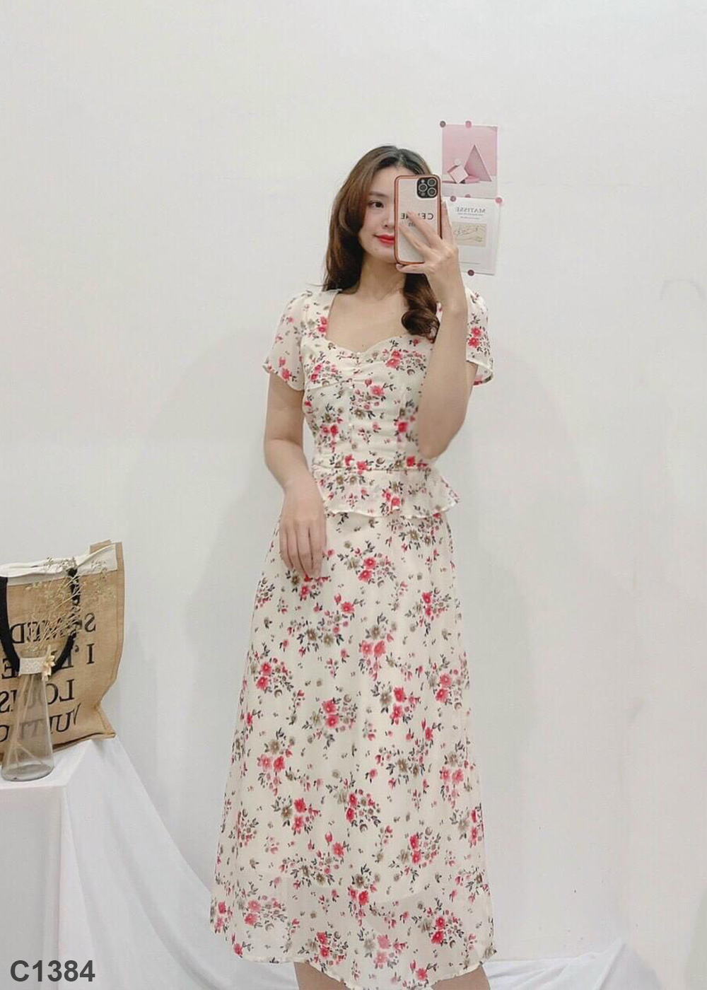 Đầm voan đính cườm nude C1384