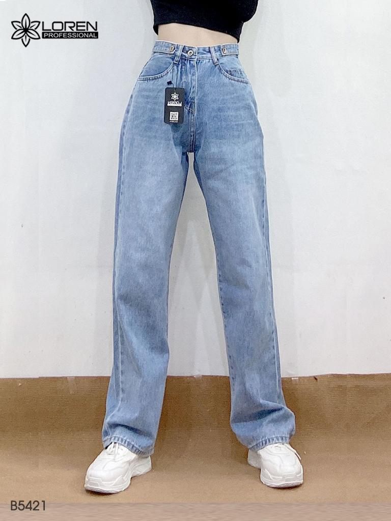 Quần jean ống rộng LOREN trơn xanh B5421