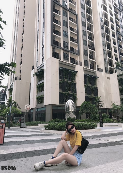 Quần jean short nhiều nút tua xanh B5016