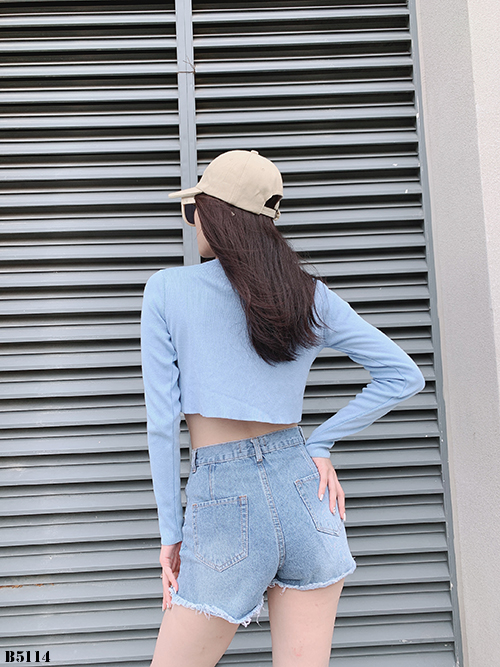 Quần jean short 2 nút tua xanh B5114