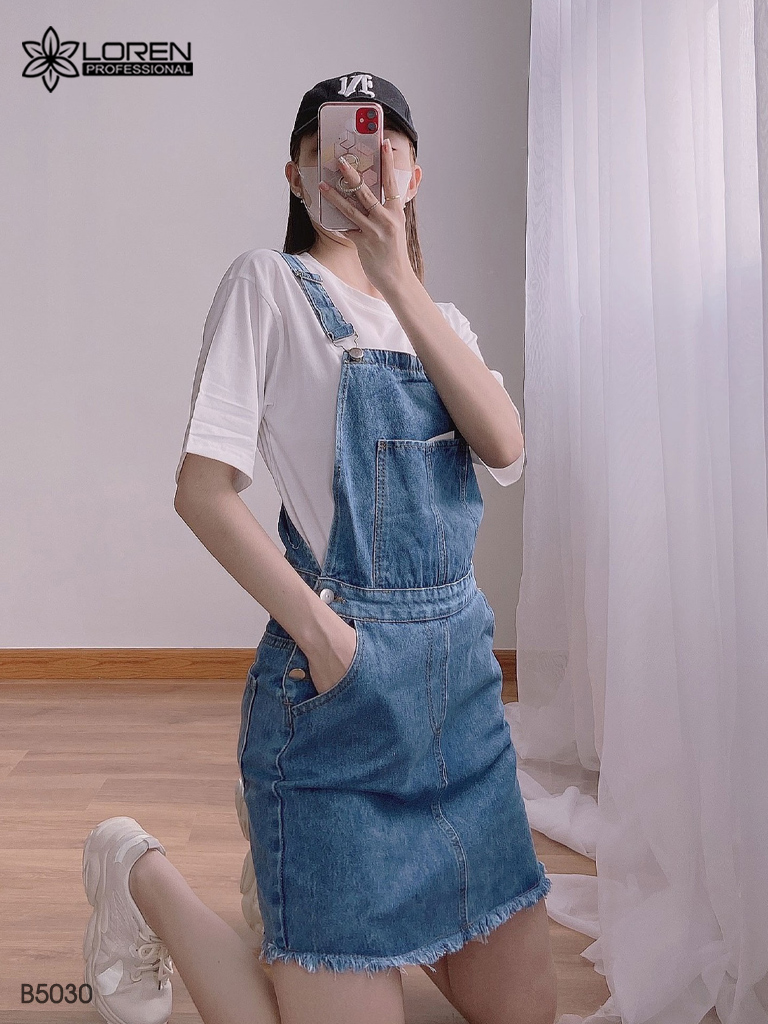 Váy yếm jean LOREN tua xanh B5030