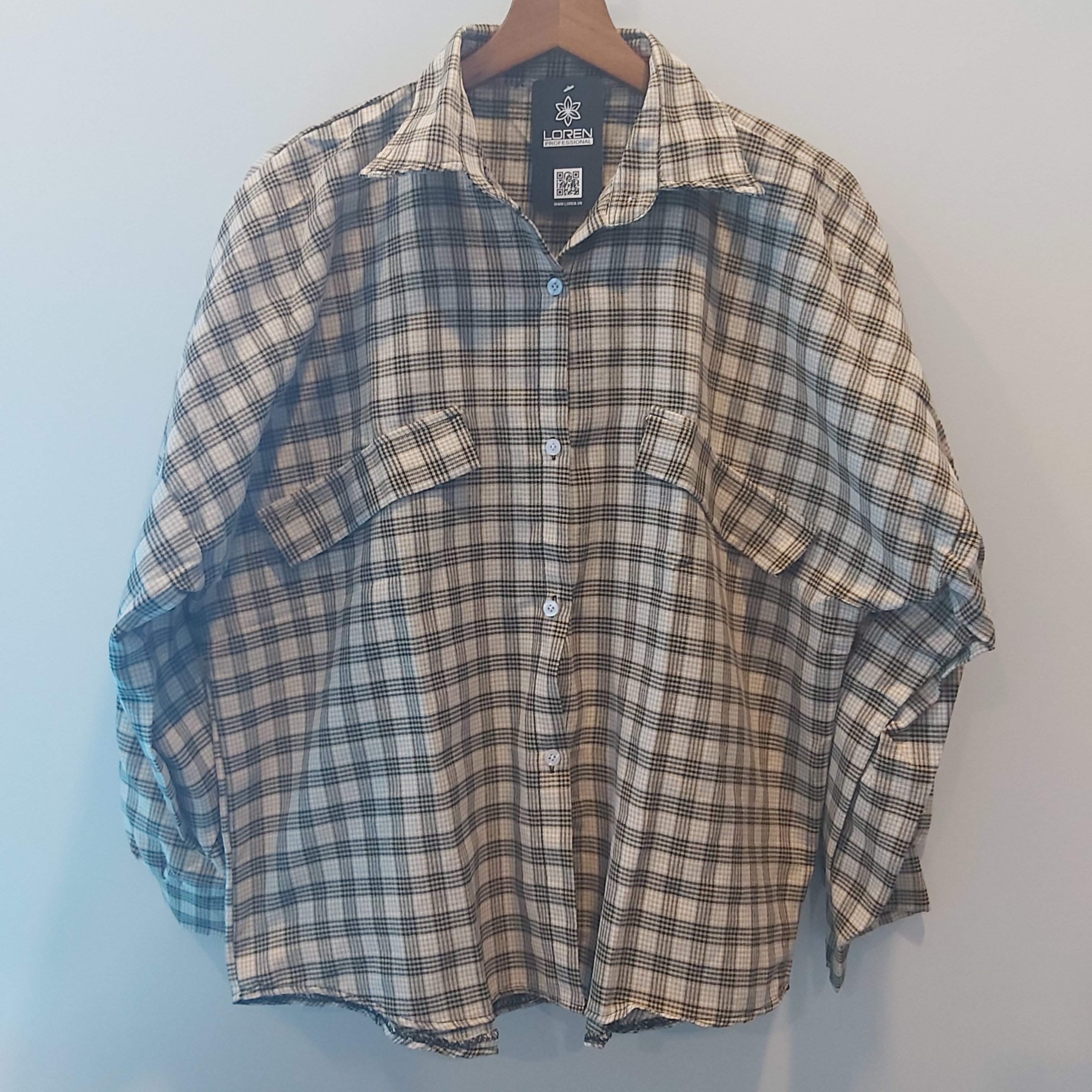 Áo sơ mi tay phồng caro vàng A1338