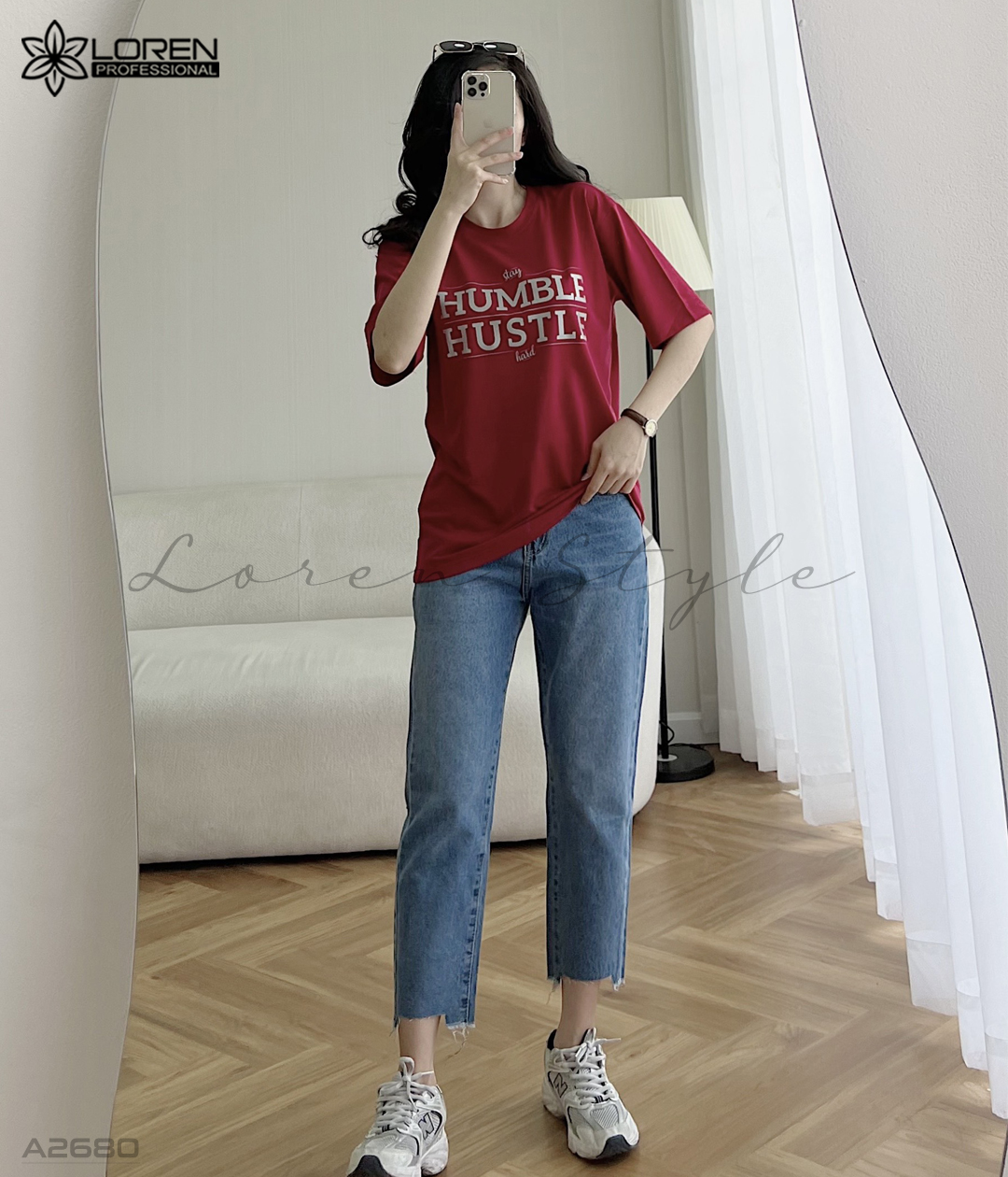 Áo thun nữ LOREN hình chữ đỏ A2680