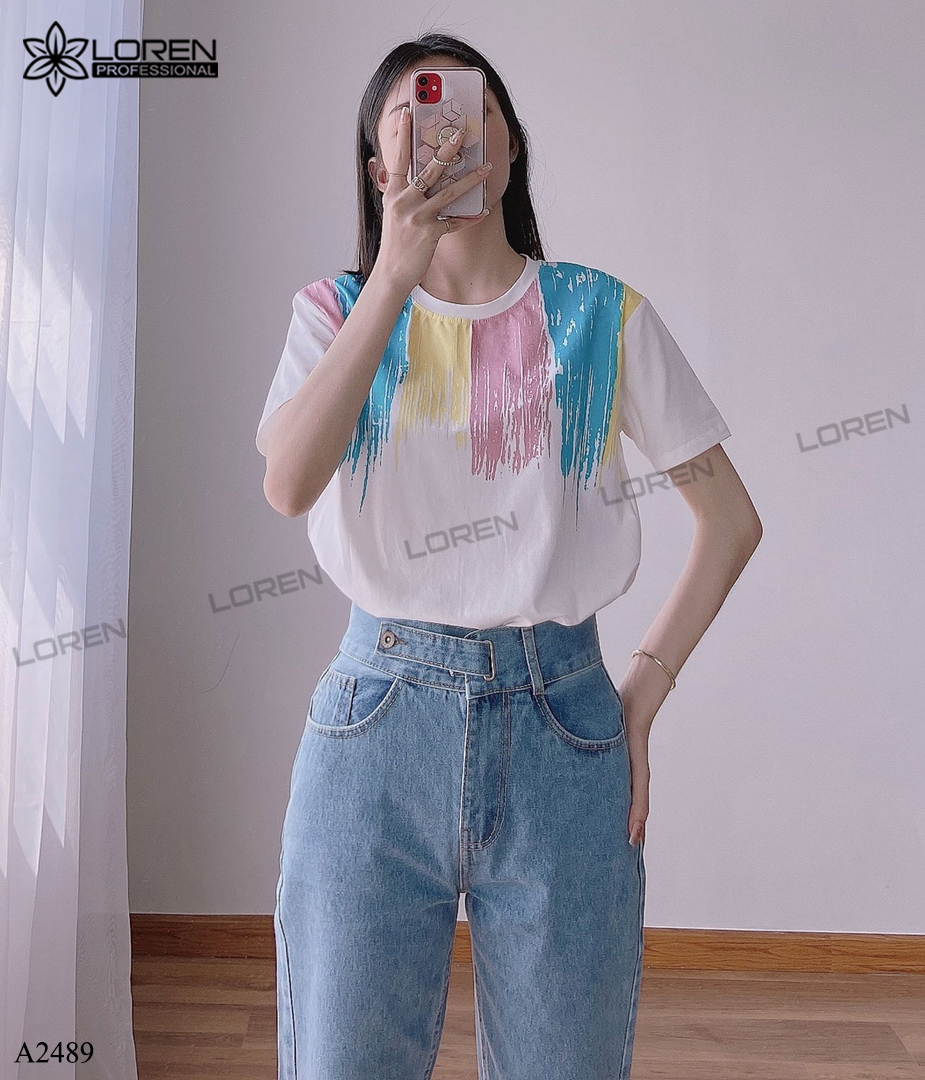 Áo thun nữ LOREN màu loang trắng A2489